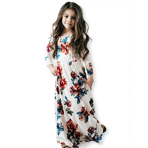 Addtoo Girls Floral Flared Pocket Maxi Short Sleeves Holiday Long Dress Size 6-12 